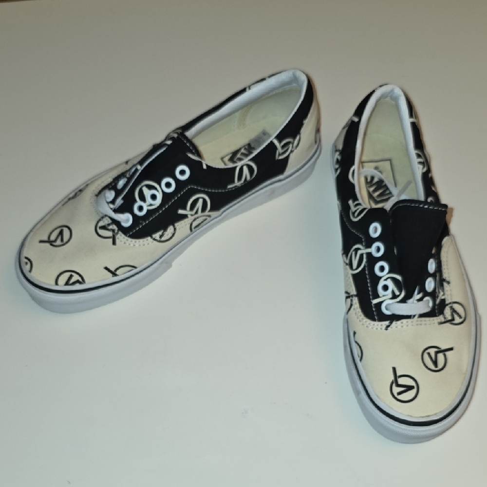 Vans Black and Cream Logo Sneakers